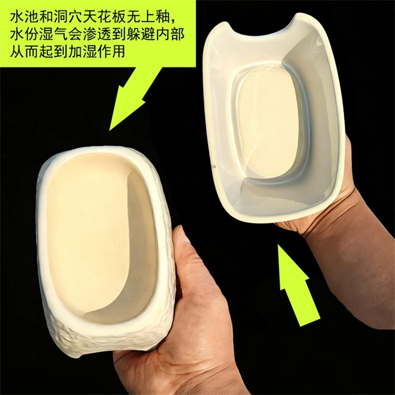 Hide Cave Ceramic - セラミック製のヒョウ柄の加湿隠れ家、ヤモリ、タランチュラ、アマガエル、サラマンダー用の居心地の良いテラリウムシェルター、爬虫類飼育者向け