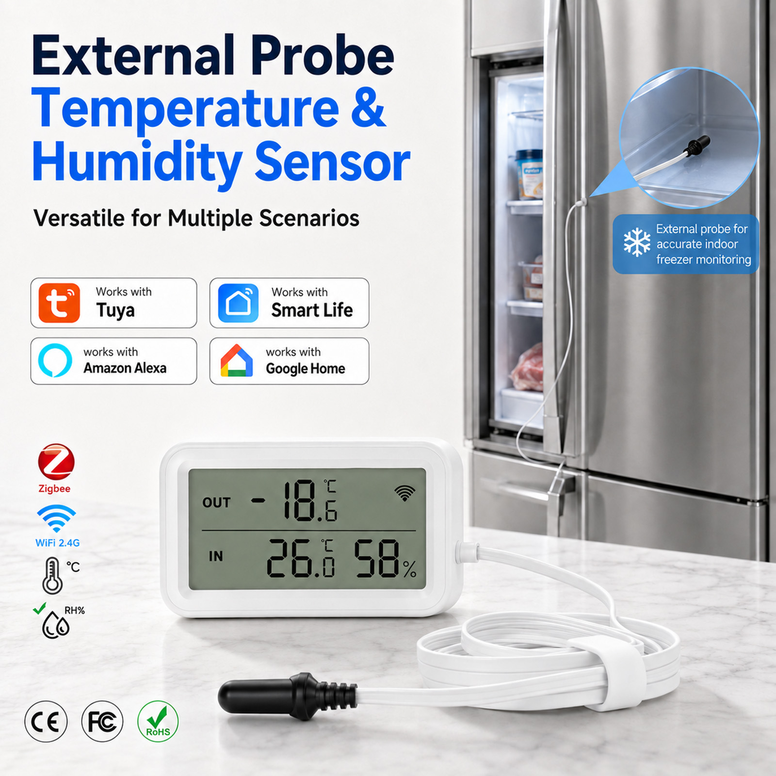 外部防水プローブ温度湿度センサー Tuya WiFi LCD - Digital Hygrometer Probe のレビューと価格
