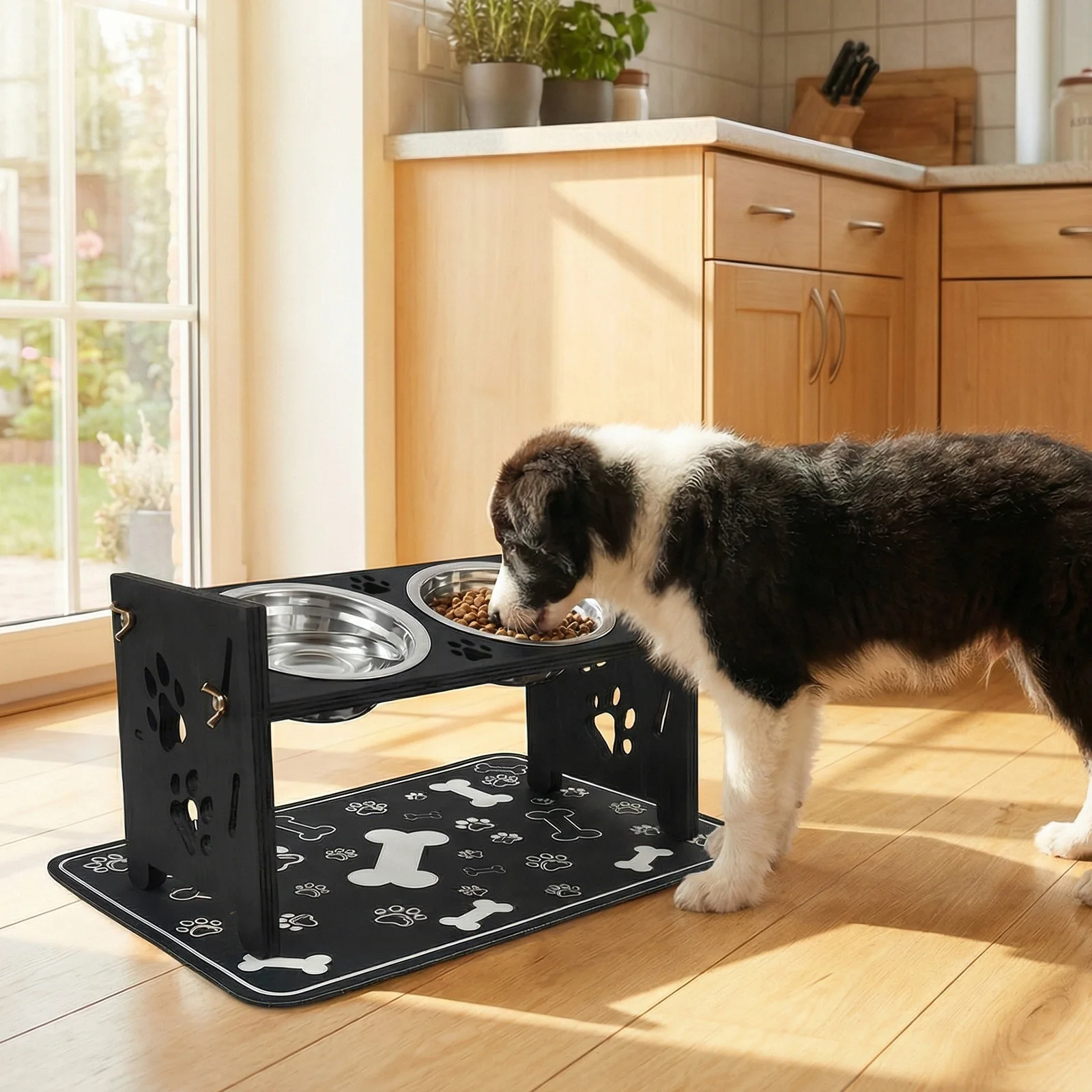 高さ調節可能な犬用食器台、二重ステンレス製フード・ウォーター - Royal Canin Food Medium のレビューと価格