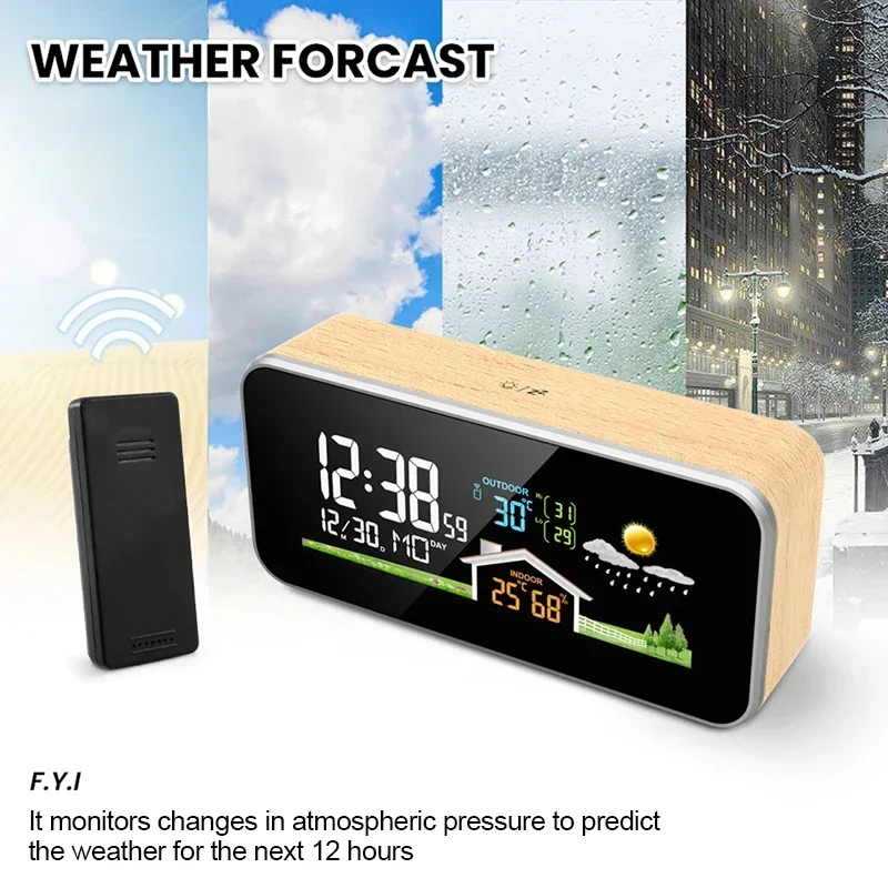 木製ワイヤレス気象予報ステーション目覚まし時計 - ワイヤレ - Digital Hygrometer Probe のレビューと価格