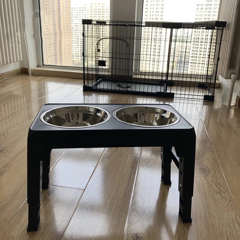 高さ調節可能な犬用食器台。ステンレス製の食器2個付き。小型犬 - Royal Canin Food Medium のレビューと価格